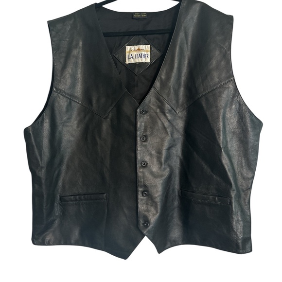 Vintage California L.A. Leather Black Motorcycle Vest, 4XL - Picture 1 of 12